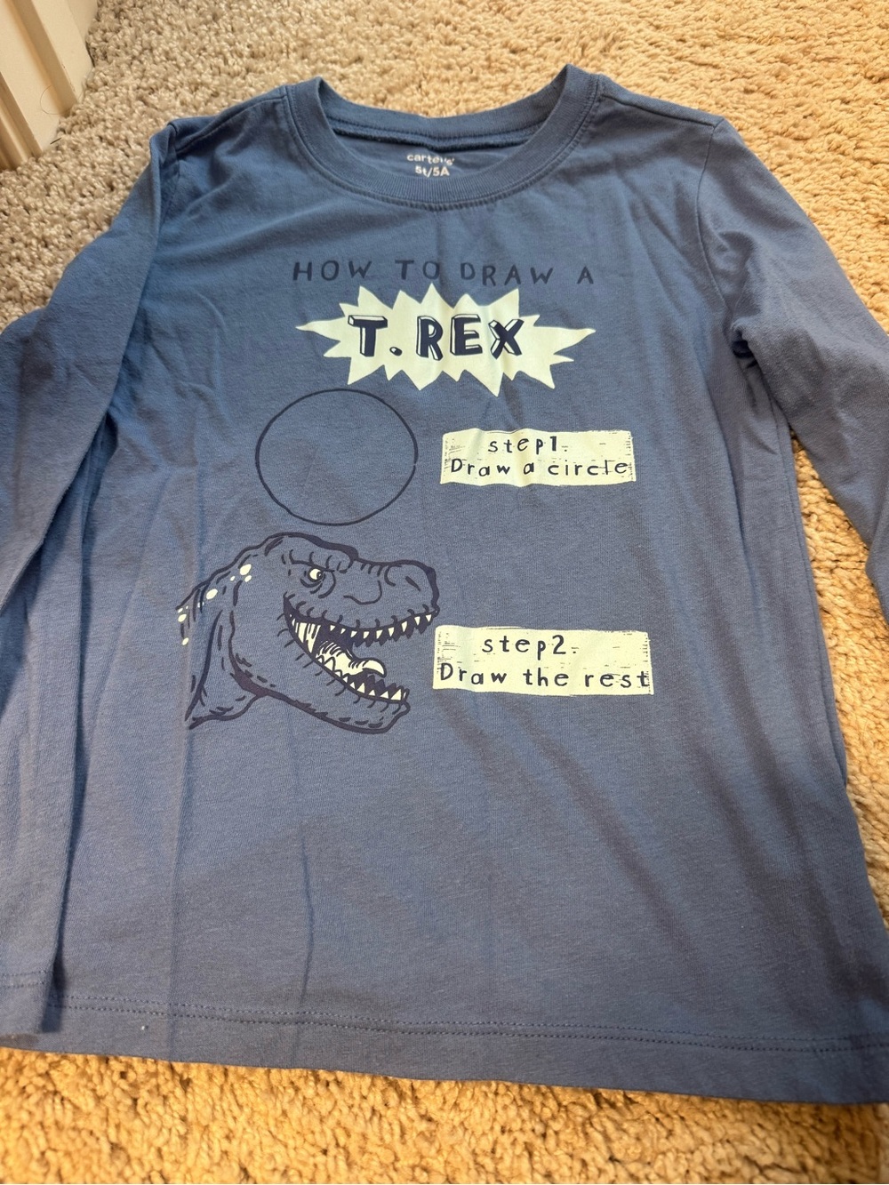 Carter's Blue Long Sleeve Tee with 'How to Draw a T. Rex' Graphic